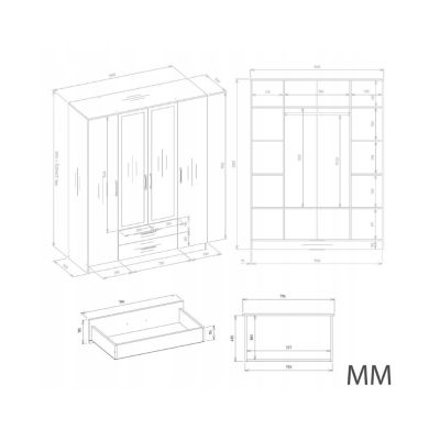 9. ROMANA KLEIDERSCHRANK 160X205 KASCHMIR OHNE SPIEGEL-SET