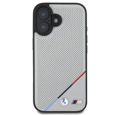 3. BMW M Perforated Tricolor Line MagSafe Hülle für iPhone 16 – Grau
