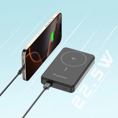 20. Powerbank Wozinsky WLWP-10KA0Y3S 22,5W PD Qi2 10000 mAh, mit Ständer, 1x USB-A, 1x USB-C - schwarz