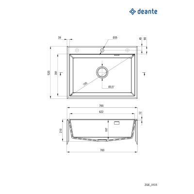 2. Deante Eridan Einzelbecken-Granitspüle ohne Abtropffläche - Anthrazit ZQE_T103