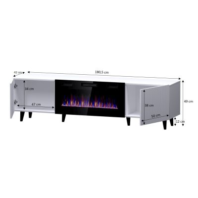 PAFOS EF TV-Schrank mit Elektrokamin 180x42x49 schwarz matt