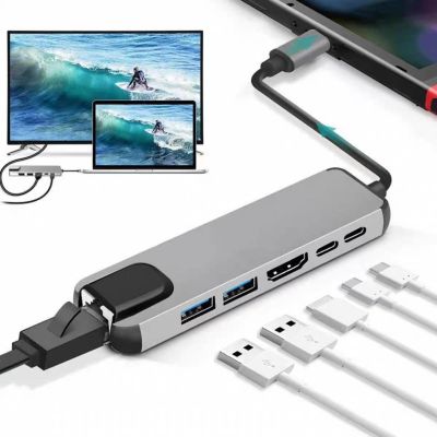 GEMBIRD MULTI-ADAPTER USB TYP-C 5IN1 (USB AF UND TYP-C HUB + HDMI + PD + LAN) GRAU