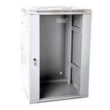 Wandmontierter Netzwerkschrank 19" 18U Rack 600x600, Glastür, grau, unterteilt, montiert, 60 kg