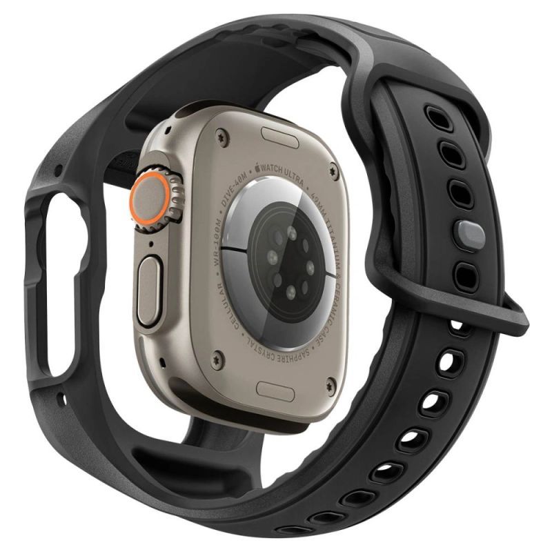 2. Spigen Liquid Air Pro Schutzhülle mit Armband + 9H-Hartglas für Apple Watch Ultra 49 mm – Schwarz