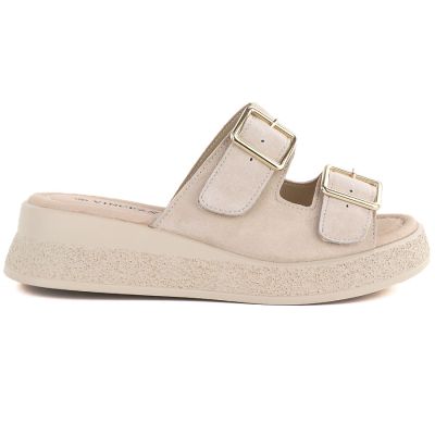 2. Beige Keilsandalen aus Leder, Vinceza 88045
