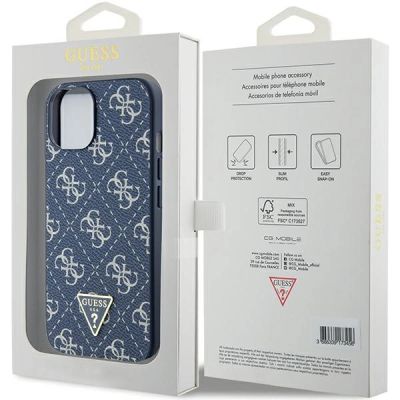8. Guess 4G Triangle Metal Logo Hülle für iPhone 15 Plus / 14 Plus – Blau