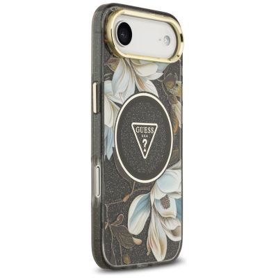 4. Guess IML Glitter Flowers Triangle MagSafe Hülle für iPhone Air - Schwarz