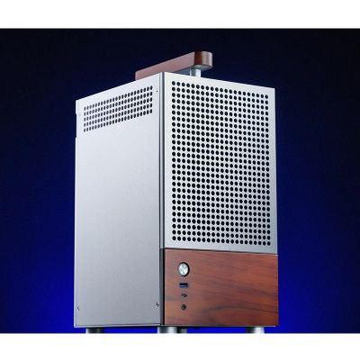 9. Jonsbo T6 Mini-Tower-PC-Gehäuse, Mini-ITX, gehärtetes Glas, Holz – Silber