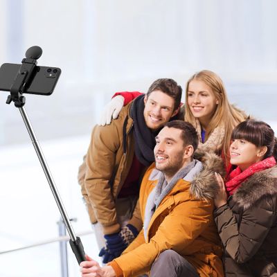 11. Selfie-Stick WR1YXS Teleskopstativ 0,71 m mit runder Lampe – Schwarz