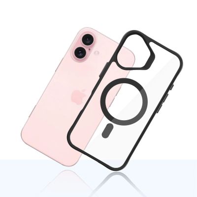 7. 3mk Satin Armor MagCase Hülle mit MagSafe für iPhone 16 Plus – transparent mit schwarzem Rahmen