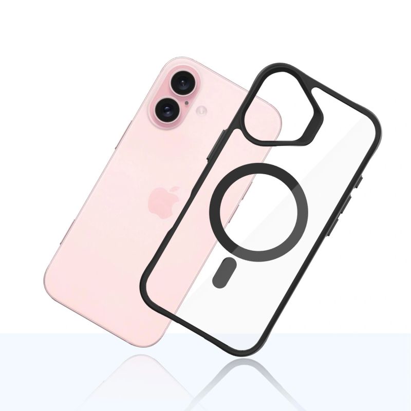 7. 3mk Satin Armor MagCase Hülle mit MagSafe für iPhone 16 Plus – transparent mit schwarzem Rahmen