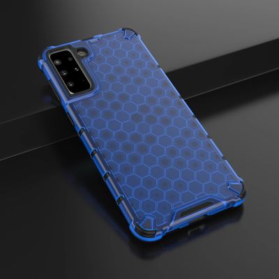 14. Honeycomb Handyhülle Schutzhülle mit TPU Rahmen für Samsung Galaxy S21+ 5G (S21 Plus 5G) blau