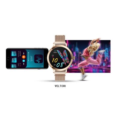 25. VELTORI VT340-1 Damen-Smartwatch, Goldarmband + rosa Silikonarmband