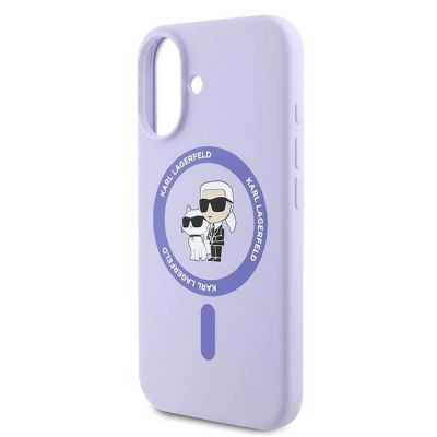 6. Karl Lagerfeld Silikon Karl&Choupette Ring MagSafe Hülle für iPhone 16 – Lila