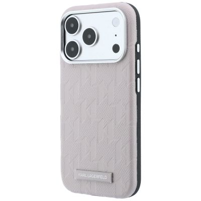 2. Karl Lagerfeld MagSafe Hülle mit Logo aus genarbtem Monoharz für iPhone 17 Pro Max / 18 Pro Max – Pink