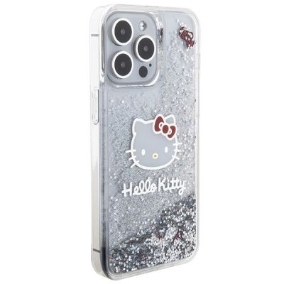 4. Hello Kitty Liquid Glitter Charms Kitty Head Hülle für iPhone 15 Pro Max – Silber