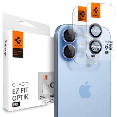 Spigen Optik Pro GLAS.TR „EZ FIT“ Kamera-Cover 2er-Pack für iPhone 16 / 16 Plus / 17 - Blau