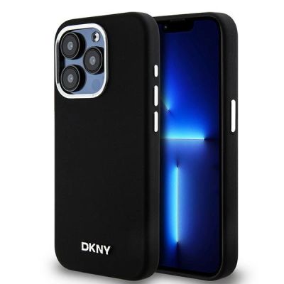 DKNY Flüssigsilikon-Hülle mit kleinem Metalllogo und MagSafe-Funktion für iPhone 14 Pro – Schwarz