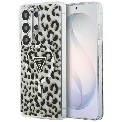 Guess IML Leopard Print Dreieckige MagSafe Hülle für Samsung Galaxy S26 Ultra - Schwarz