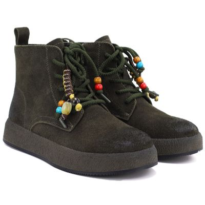 4. Damen-Ankle-Boots aus Leder mit dicken Sohlen, grün Artiker 59C1132