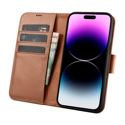 3. iCarer Wallet Case 2in1 iPhone 14 Pro Leder Flip Case Anti-RFID braun (WMI14220726-BN)