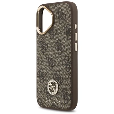 6. Guess 4G Strass Logo & Big Strap Metal Buttons MagSafe Case für iPhone 17 - Braun