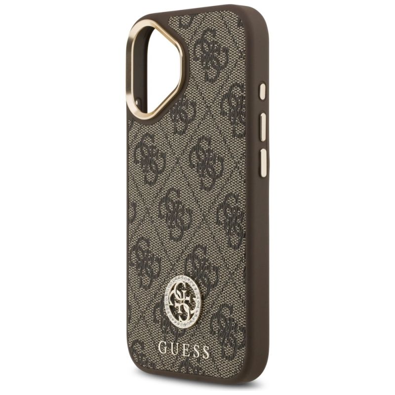 6. Guess 4G Strass Logo & Big Strap Metal Buttons MagSafe Case für iPhone 17 - Braun