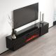 3. TV-Schrank LUXE 182,6 x 34,5 x 37,5 cm, schwarz/glänzend schwarz + schwarzer Kamin