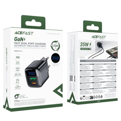 6. Acefast A116 GaN PD 35W USB-A USB-C Wandladegerät mit Display - Schwarz
