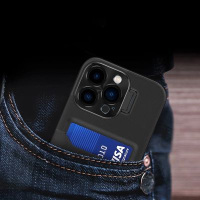6. Leder Stand Case Hülle für iPhone 14 Pro Cover Card Wallet mit Ständer schwarz