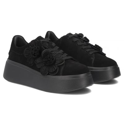 4. Damen-Sneaker aus Leder mit Plateausohle und Blumenmuster, Wildleder, schwarz, Filippo DP8113