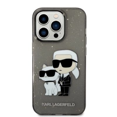 3. Karl Lagerfeld Glitzer Karl&Choupette Hülle für iPhone 14 Pro Max – Schwarz