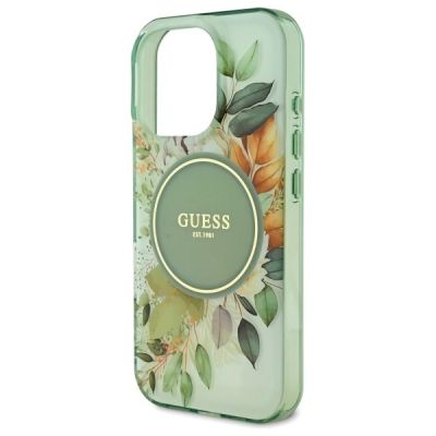 5. Guess IML Flower & Tonal Circle MagSafe Hülle für iPhone 16 Pro Max - grün
