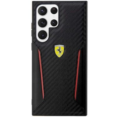 3. Ferrari Carbon Contrast Edges Schutzhülle für Samsung Galaxy S23 Ultra – Schwarz