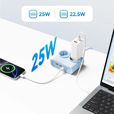 5. Orico PDC25 25W 6-in-1 Steckdosenleiste (2x Netzanschluss + 2x USB-A + 2x USB-C) – Blau