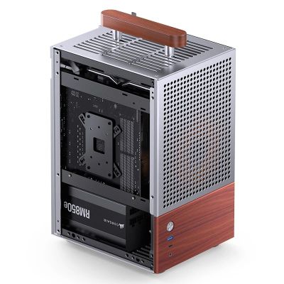 21. Jonsbo T6 Mini-Tower-PC-Gehäuse, Mini-ITX, gehärtetes Glas, Holz – Silber