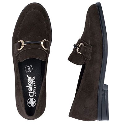 11. Braune Damen-Loafer aus Wildleder, Modell Rieker 46262-25