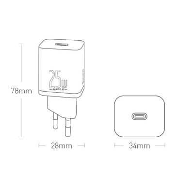 13. Baseus Super Si 1C fast wall charger USB Type C 25W Power Delivery Quick Charge white (CCSP020102)