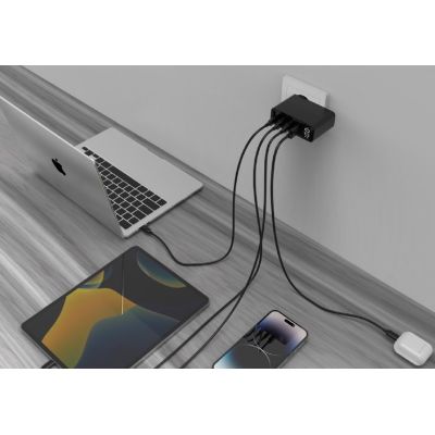 GEMBIRD SCHNELLES 4-PORT-GAN-NETZLADEGERÄT (PD) USB (3X USB-A + 1X USB TYP-C) 100 W, SCHWARZ