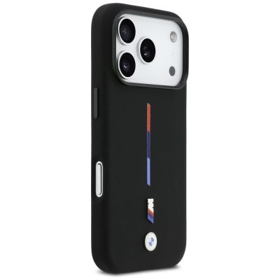 4. BMW M Silikon-MagSafe-Hülle mit dreifarbiger Linie für iPhone 17 Pro – Schwarz