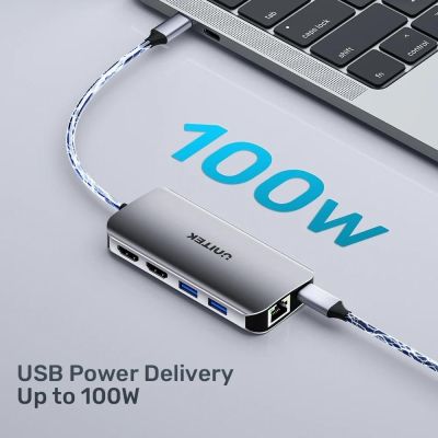 5. UNITEK ACTIVE HUB USB-C 2x HDMI, SD-Kartenleser, 4K, RJ-45, PD 100W, 5 Gbit/s