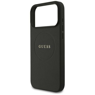6. Guess MagSafe Hülle mit genarbtem Goldring für iPhone 18 Pro Max / 17 Pro Max – Schwarz