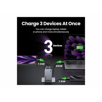 5. Ugreen Nexode Pro EU 3-Port GaN PD Schnellladegerät mit USB-C-Kabel, Universal, Schwarz/Grau, internes Schnellladen