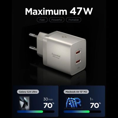 2. Spigen Essential EE472EU-GAN 2-Port 47W Wandladegerät – Titan