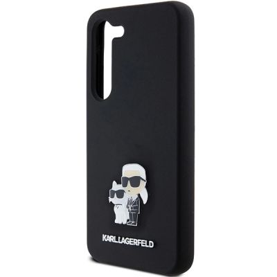 6. Karl Lagerfeld Silikon Karl&Choupette Metal Pin Hülle für Samsung Galaxy S23 – Schwarz