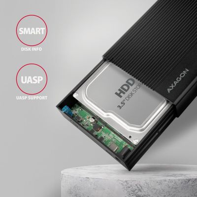 4. AXAGON EE35-GTR USB-C 3.2 Gen 1 - SATA 6G, 3,5" externes Festplattengehäuse, gerillt - Schwarz
