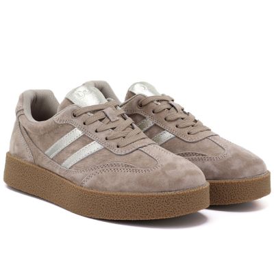 4. Beigefarbene Plateau-Sneaker aus Leder für Damen, S.Barski LR62-7107