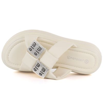 3. Beigefarbene Plateau-Flip-Flops für Damen mit Zirkonia, Modell Potocki 16347