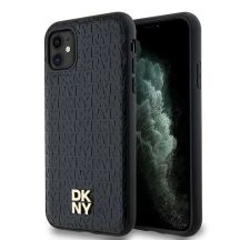 DKNY MagSafe-Hülle aus Leder mit Monogrammmuster und Metalllogo für iPhone 11 / Xr – Schwarz