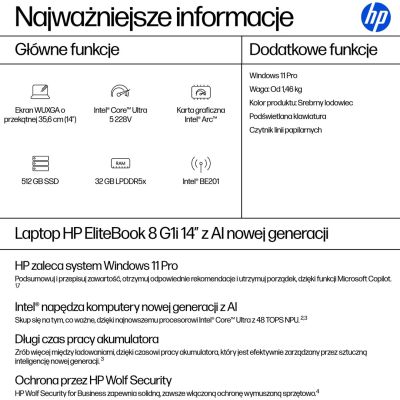 3. HP EliteBook 8 G1i Next Gen AI PC Copilot+ PC Intel Core Ultra 5 228V Laptop 35,6 cm (14") WUXGA 32 GB LPDDR5x-SDRAM 512 GB SSD Wi-Fi 7 (802.11be) Windows 11 Pro Silber